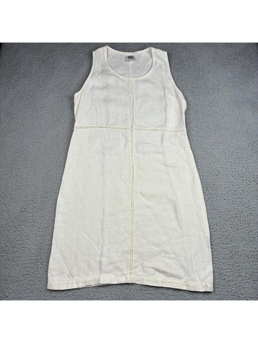 Vintage Johnny Was Linen Dress Womens M Ivory Sleeveless Side Button Boho Midi